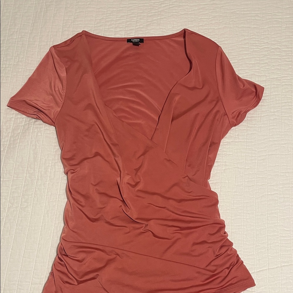 Express Women's Short Sleeve Wrap Top - Terracotta